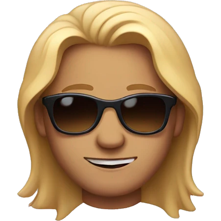 Blushing man with long hair and sunglasses emoji