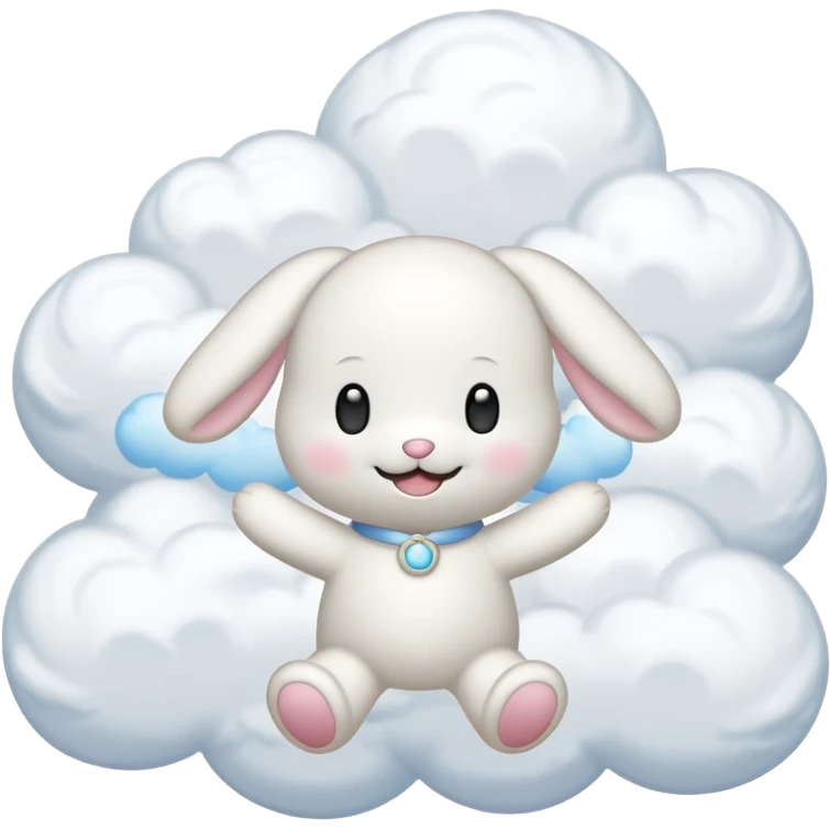 Cinnamon roll from sanrio dancing in the clouds that looks just like him from the cartoon emoji