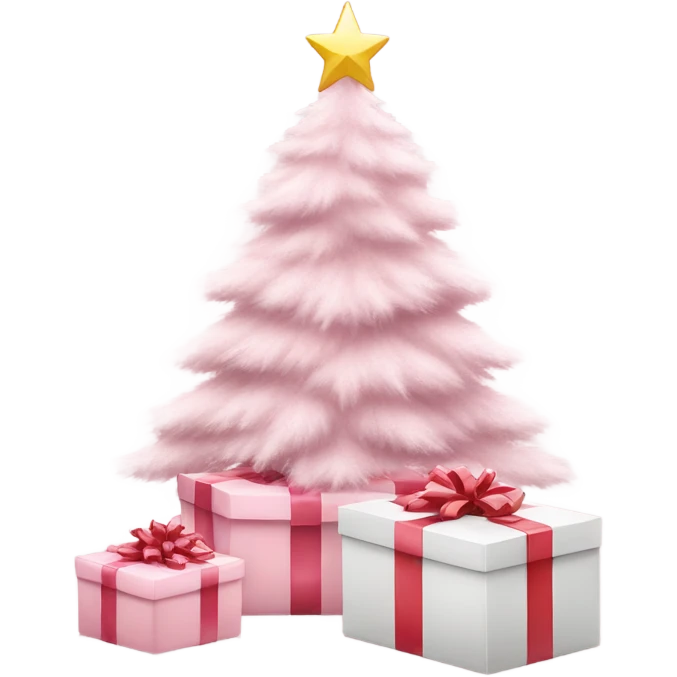 Light pink Christmas gifts under a white Christmas tree  emoji