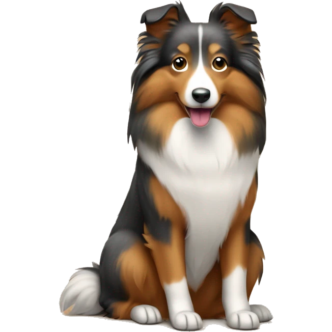 Shetland sheepdog sitting in cardboard emoji