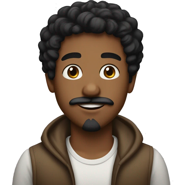 the dark brown boy has black short curly hair, goatee and moustache, black eyes. emoji