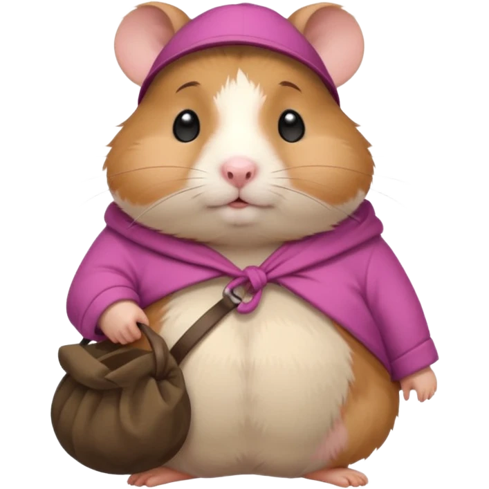 Cute fat cartoon-style hamster hobo carrying a bindle over its shoulder with a melancholy expression. emoji