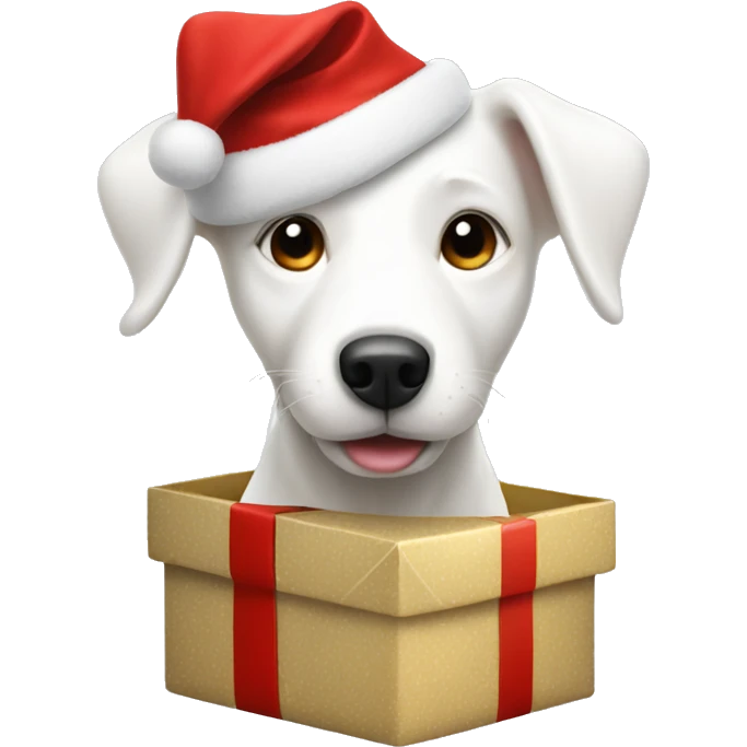 white dog with Christmas present  emoji