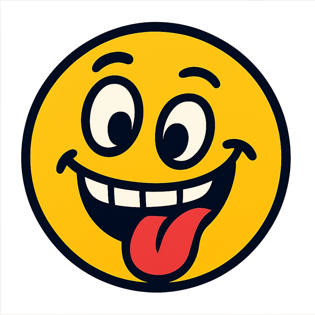 goofy classic emoji with bold lines, fun expression emoji