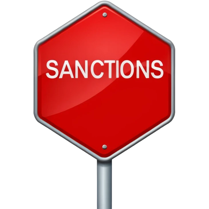 red, road sign, hexagonal, with the inscription sanctions emoji