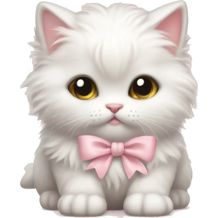 white fluffy chubby kitten with pale pink bow emoji