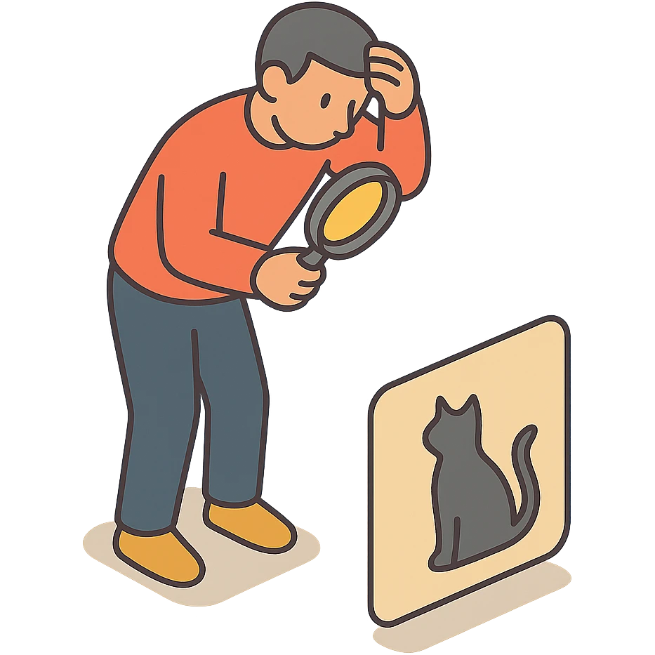 мужчина стоит и ищет, рядом силуэт пропавшей кошки emoji