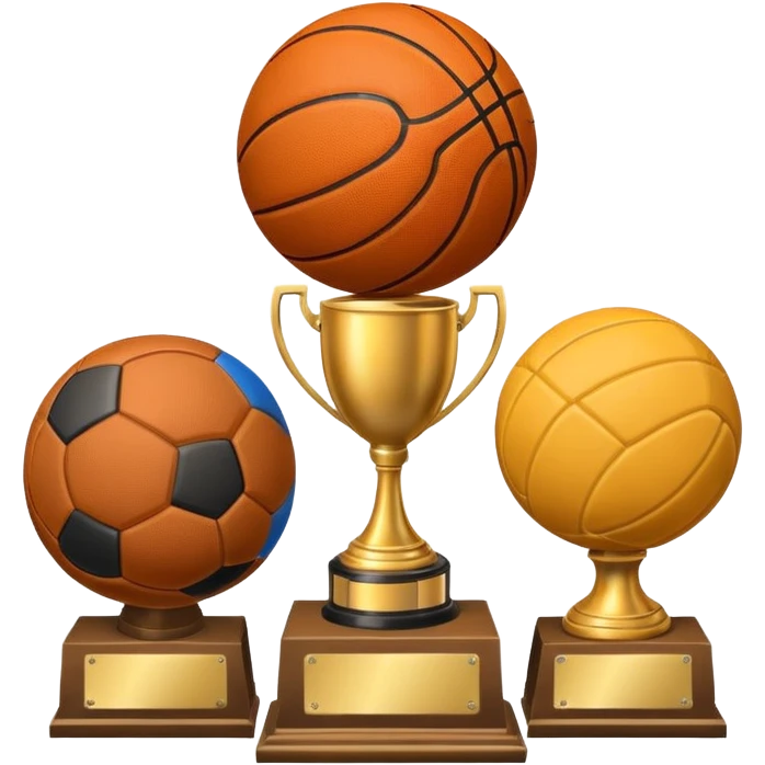 a basketball, soccer ball, volleyball, and a football all mixed with one trophy emoji