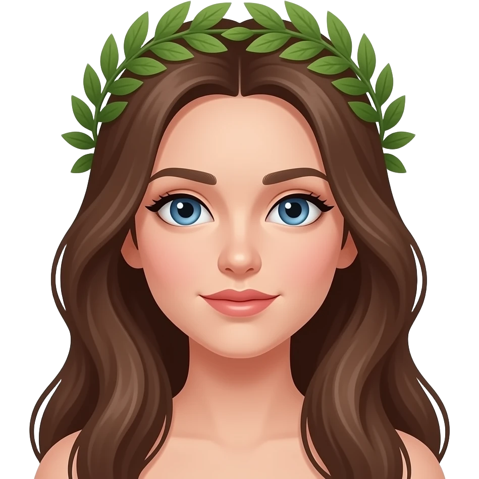 Ragazza occhi azzurri capelli castani lunghi vestita  corona alloro solo in testa emoji