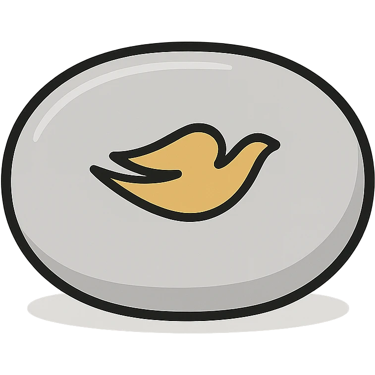 minimalist oval Dove soap bar with golden dove logo, transparent background emoji