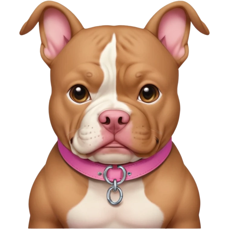 Tan with white chest XL American bully with cropped ears and pink collar emoji