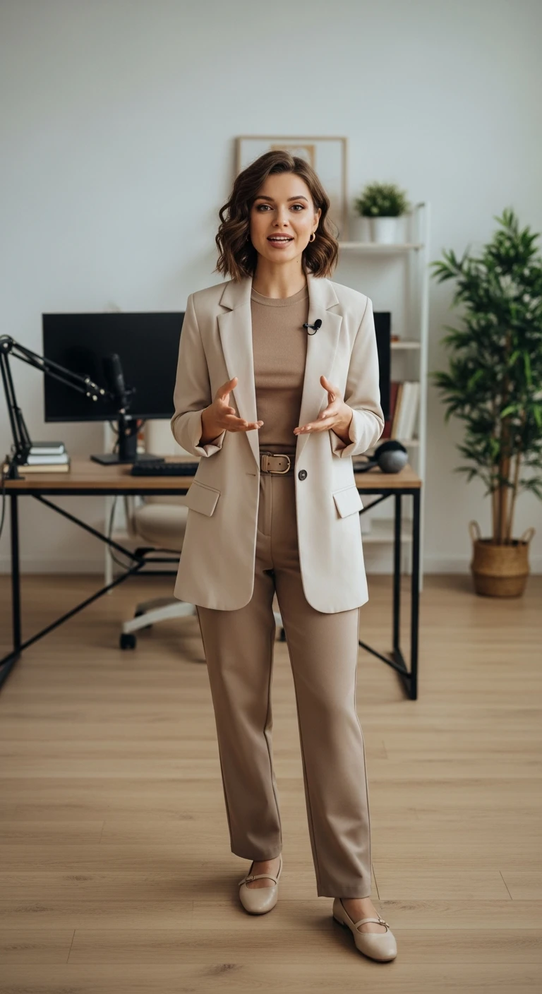 я создаю ИИ блогера, сгенерируй очень красивую девушку в полный рост (должно быть видео ее лицо и тело) emoji