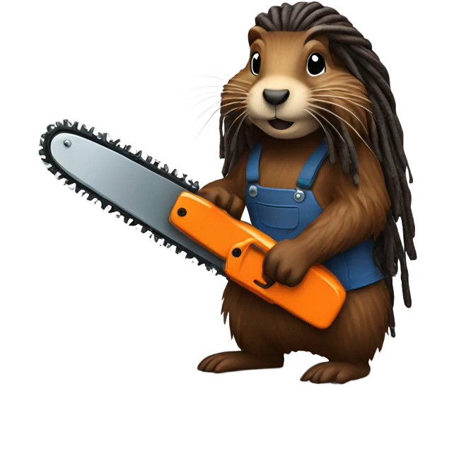 Woodchuck with dreadlocks holding a chainsaw  emoji
