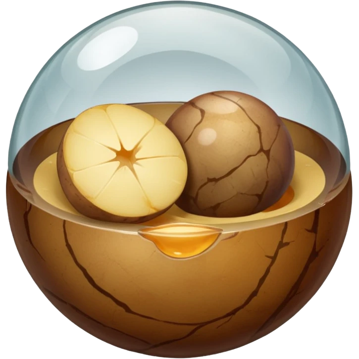 A glass marble with a half potato inside emoji