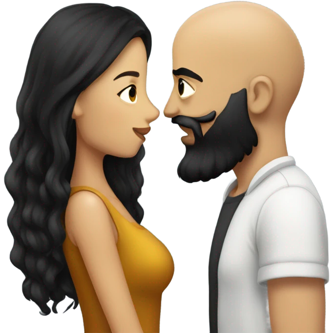 Bald man with black beard kissing girl with long black hair emoji