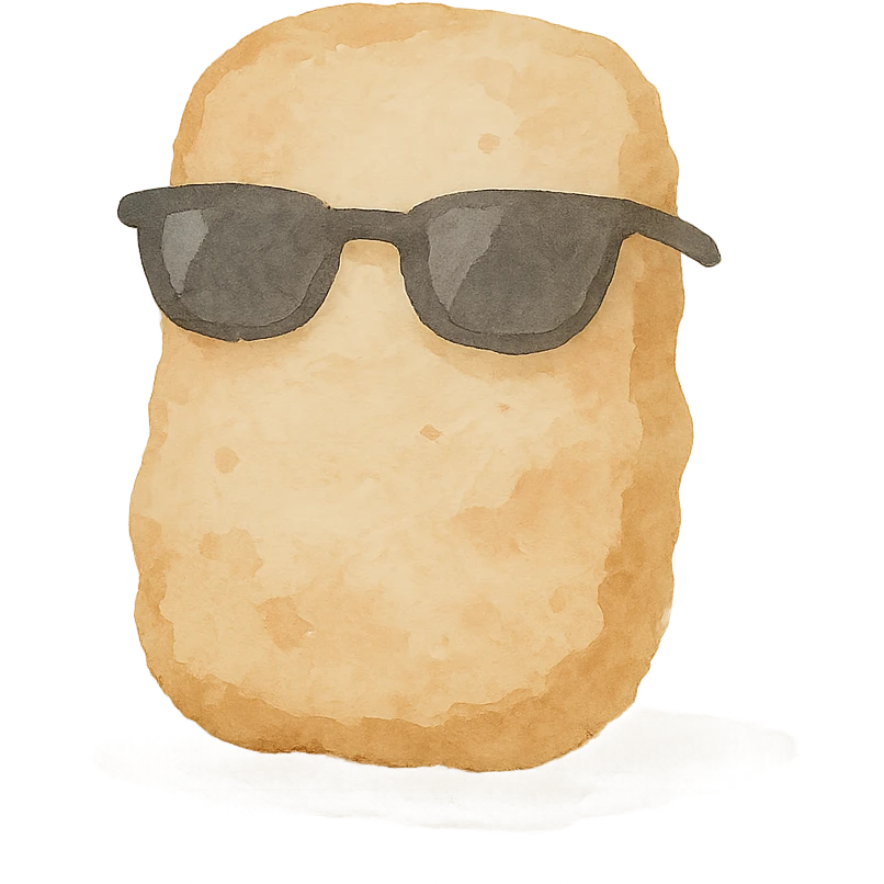 a chicken nugget with sunglasses, watercolor art style emoji