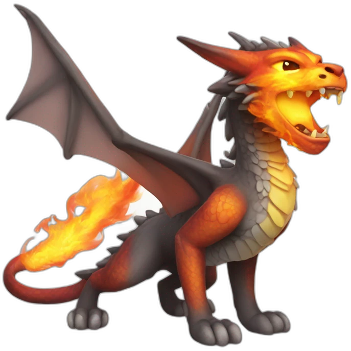 cat dragon full body breathing fire with wings emoji