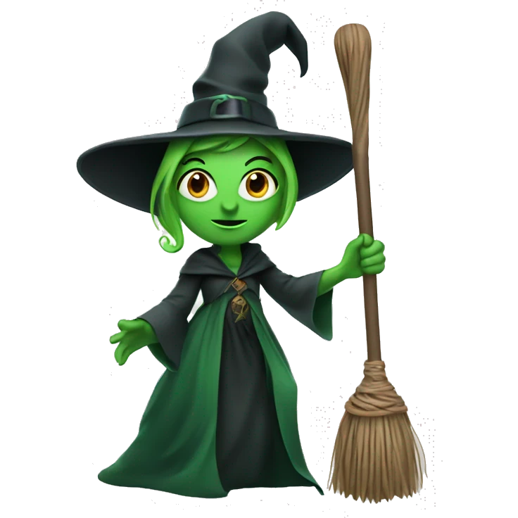 green witch with a microphone on a broom  emoji
