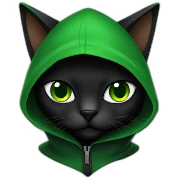 Green hooded black cat assassin emoji