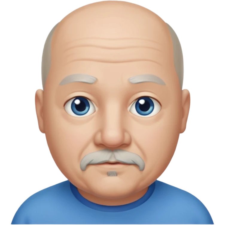 75, goatee, bald, grey side hair, chubby, blue eyes, chin hair emoji