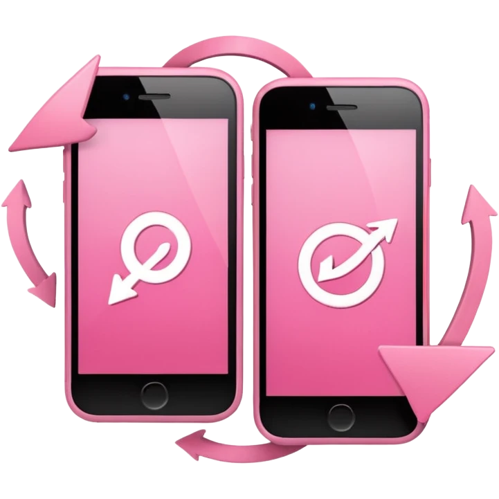 two pink cellphones switching with each other shown by arrows emoji