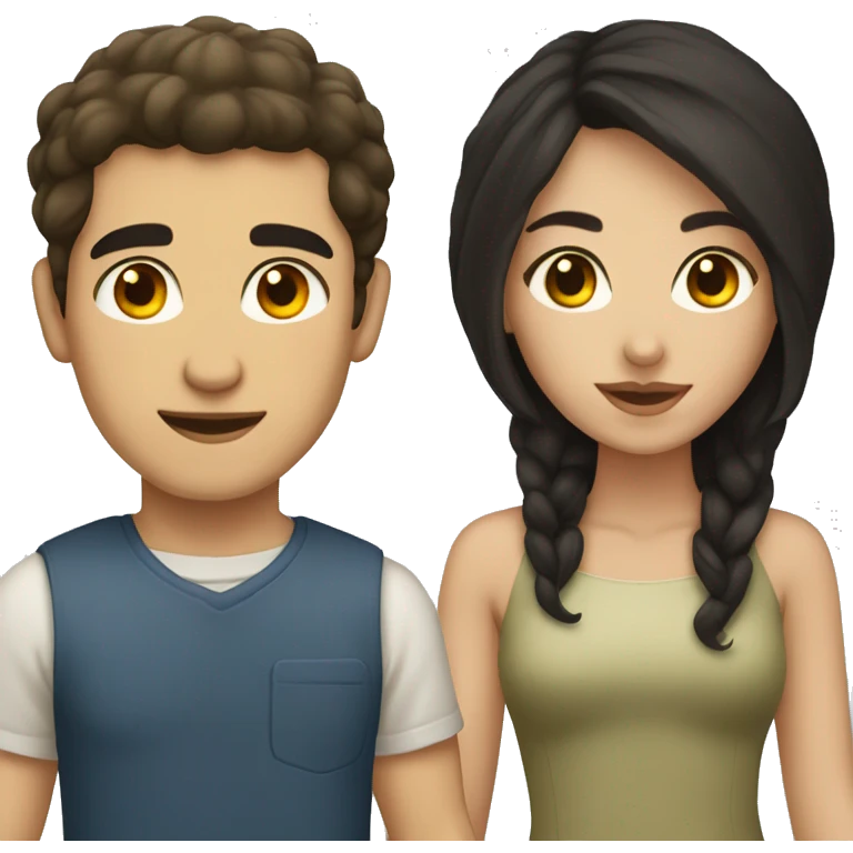 Dark hair olive skin woman and dark hair pale skin man emoji