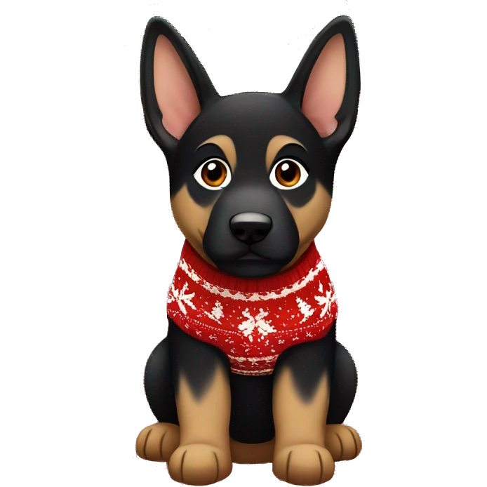 black and brown german shepherd puppy in a christmas sweater emoji