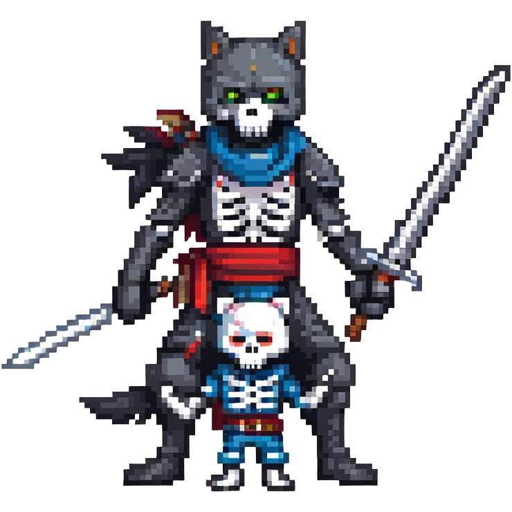 ninja skeleton with swords and a black wolf emoji