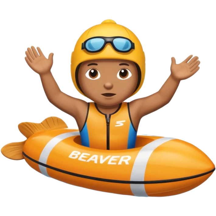 A focused beaver swimmer wearing a racing suit, diving past a floating buoy.


 emoji