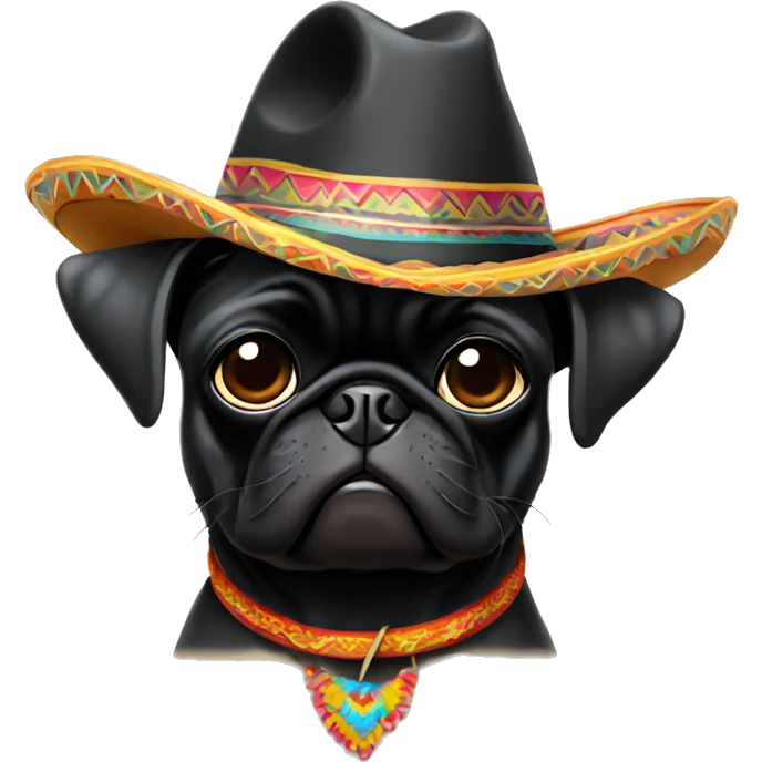 Black pug wearing a sombrero and sunglasses  emoji