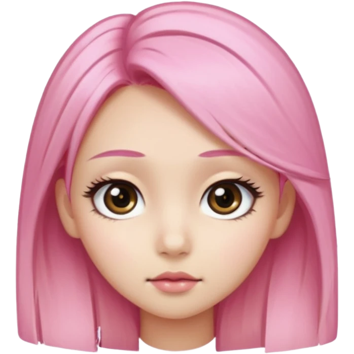An Asian girl with pink-blonde hair, big eyes, thick eyebrows, and long eyelashes; only her head... emoji