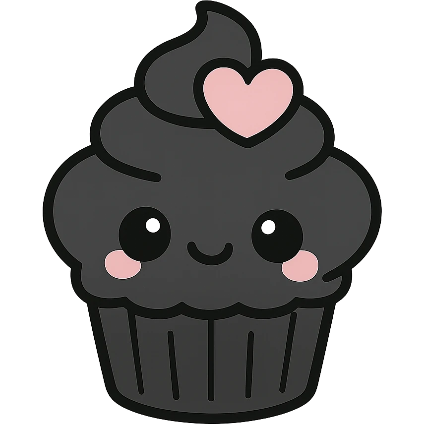 gothic cupcake, black and pink colors emoji