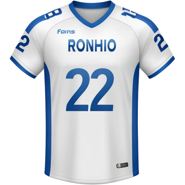 White football jersey at the back with number 22 and my name RONIHO  emoji