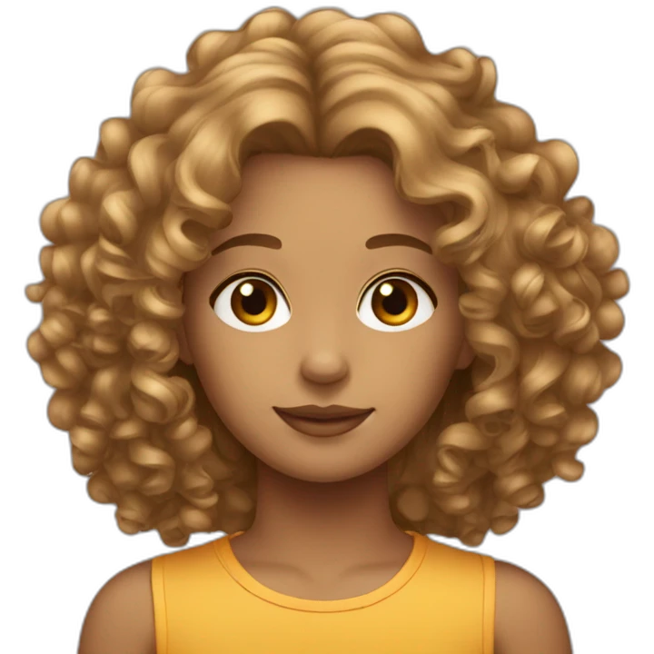 Curly hair middle part tan emoji