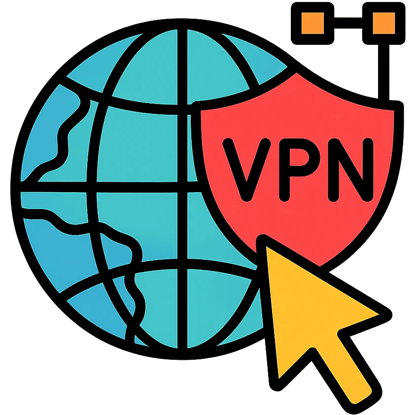 modern icon style globe with VPN spoofing and digital security emoji