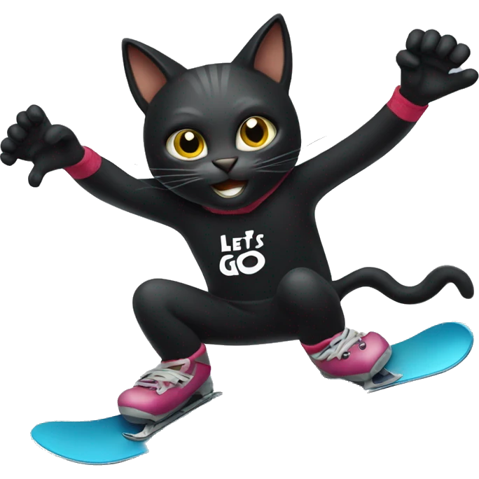 Snowboarding Black cat holding a sign that says “LETS GO!!”  emoji