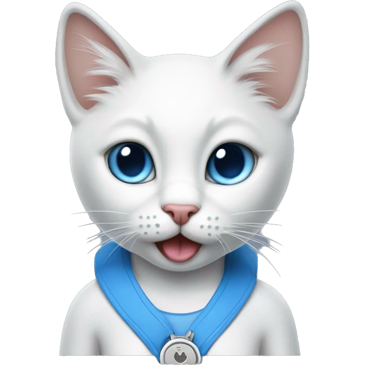 female humanoid cat with tongue out wearing a white tank-top and blue jeas emoji