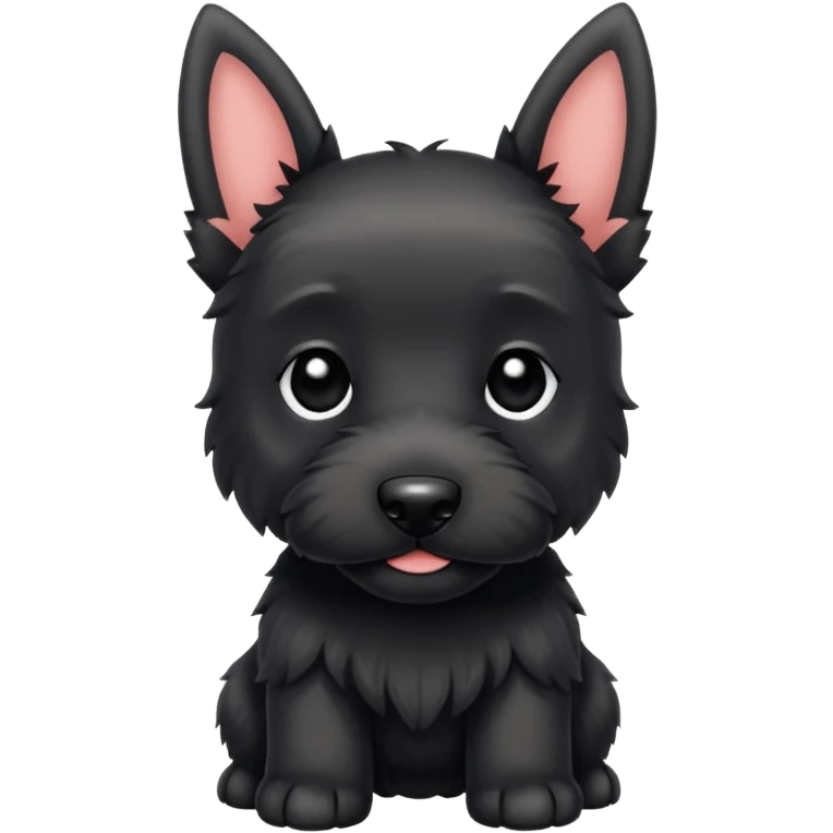 A cute small scotish terroir puppy that has beady black eyes, a non cropped tail and black fur.  emoji