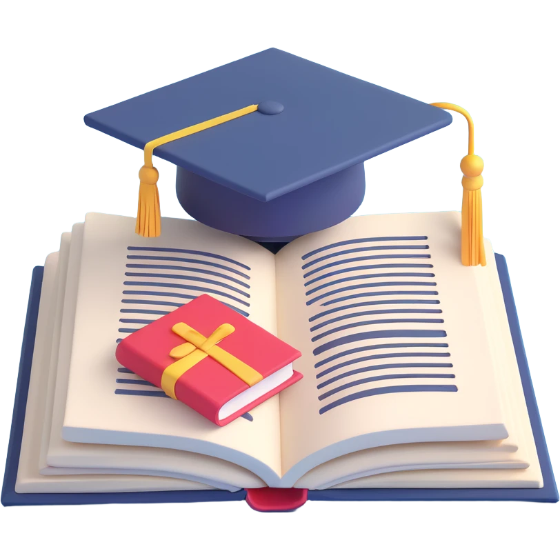 Learning / Knowledge emoji illustrating a simple open book or minimalist graduation cap with a 3D feel emoji