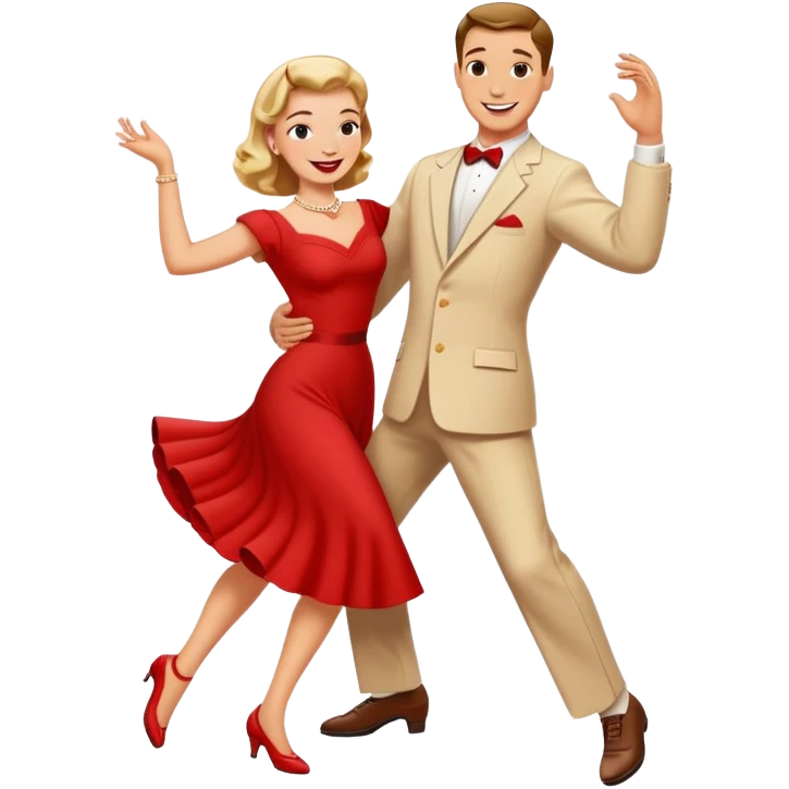 White couple dancing 50s make her dress red  emoji