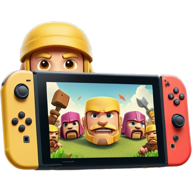 Clash of Clans aesthetic: Cinematic Playful Nintendo Switch Portrait Emoji, rendered in a 3D vector-style similar to standard emojis with minimal shading and bold, simplified shapes. A compact, distinct form with signature details, softly glowing with a nostalgic gaming charm. Simplified yet unmistakably iconic, highly detailed and consistent, glowing with a soft radiance and high shine. Stylized with a touch of retro gaming magic and a soft glowing outline, capturing the essence of a beloved gaming relic with a friendly, playful manner! emoji