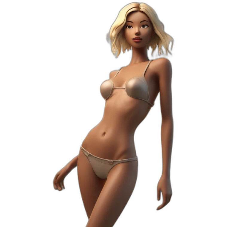 Fashion editorial style octane render, lush beach, stylized, two shot angle of a (Young Woman, nude, skinny, fit, small breasts, bare belly, with mechanical sexy beach outfit. 1. 3) emoji
