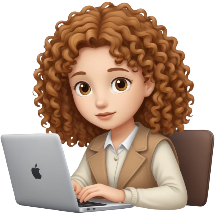 Light brown curly hair girl studying on laptop emoji