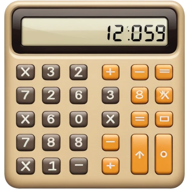 retro calculator, beige body, chunky buttons, digital display emoji