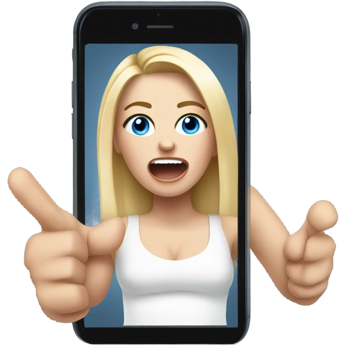 Screaming white girl with blonde hair and blue eyes in wheel chair taking selfies with iPhone emoji