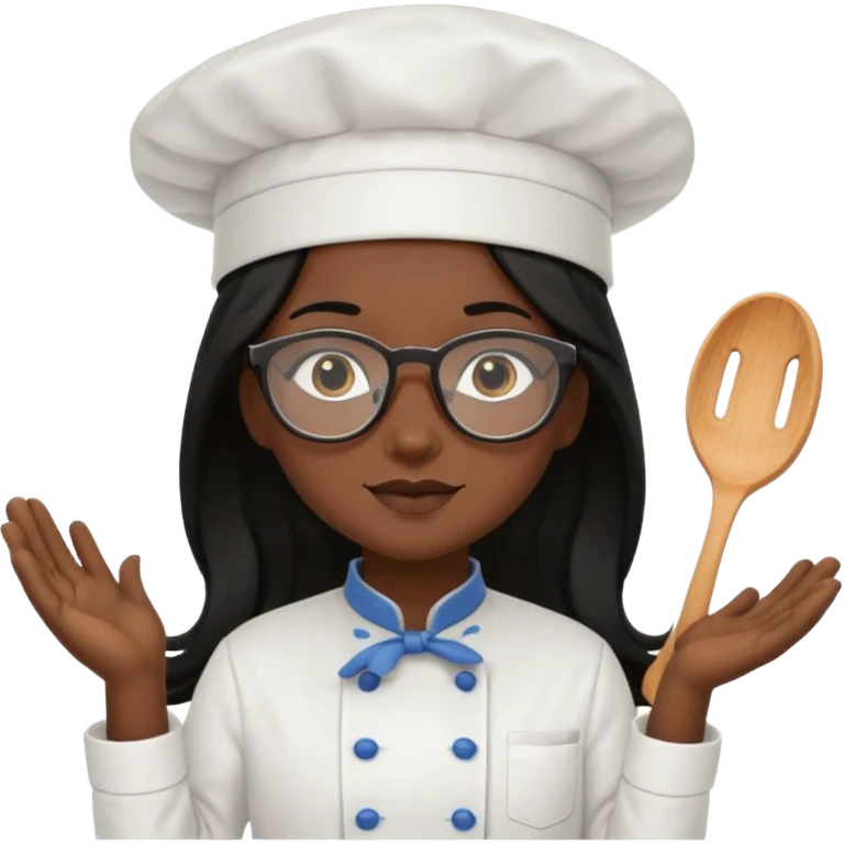 Profesora de pastelería morena con gafas y pelo negro largo emoji