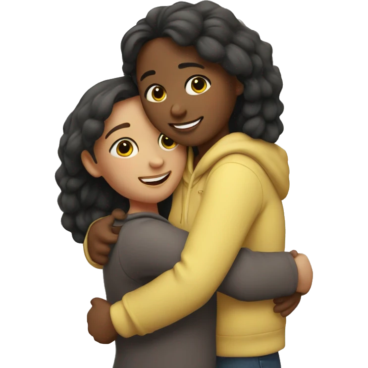 2 girls couple hug with warm smiles emoji