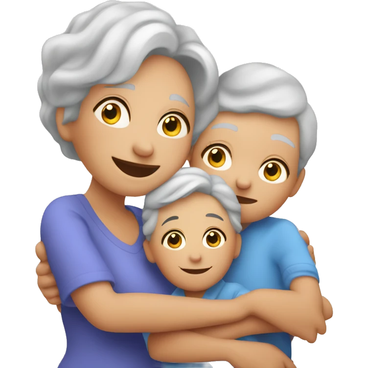 A grandmother hugging her two great grandchildren ￼ emoji