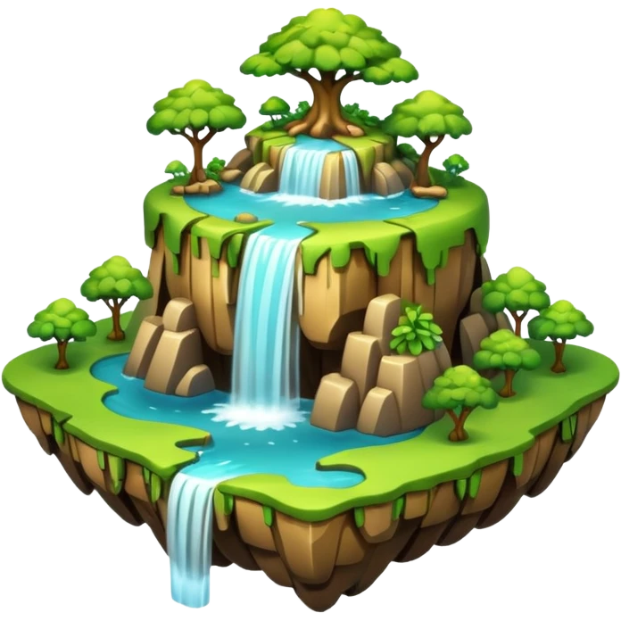 a 2d smooth not too dertailed cartoon floating island emoji with waterffalls of the sides emoji