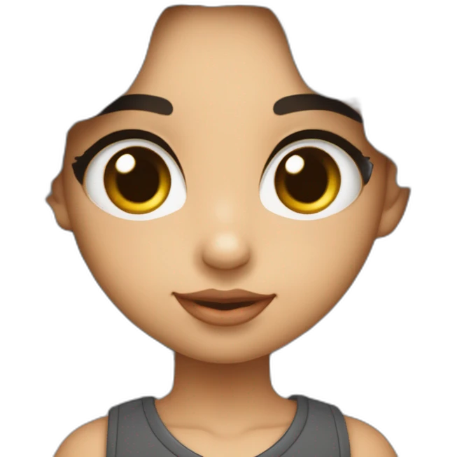 uma bebe de olhos intensos cor preto nariz de batatinha orelha mediana boca larga cabelos de cor preto e tipo meio ondulado e apele da cor do pecado clara emoji